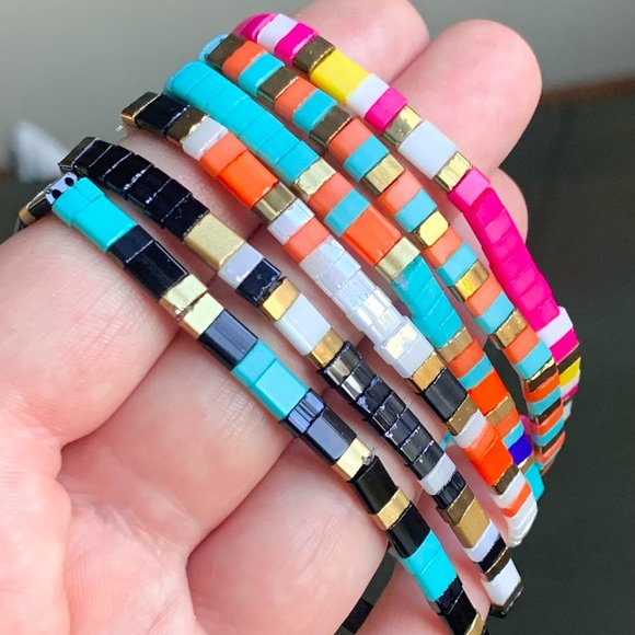 Handmade Friendship Miyuki Tila Glass Beaded Elastic Stretch Bracelets 6 Styles - Picture 1 of 14
